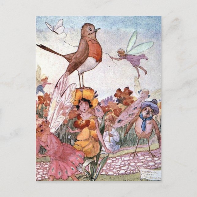 Fairies and Birds in a Garden, Postcard (Front)
