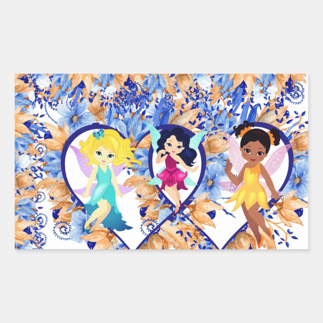 fairies and hearts rectangular sticker (Front)