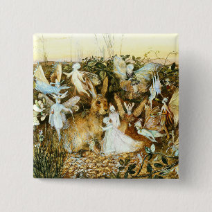 Fairies and Rabbit 15 Cm Square Badge