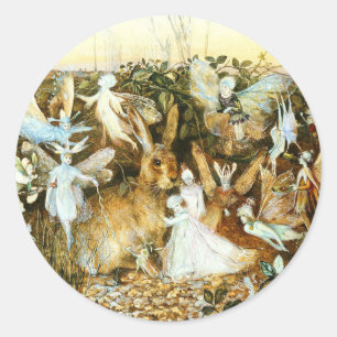 Fairies and Rabbit Classic Round Sticker