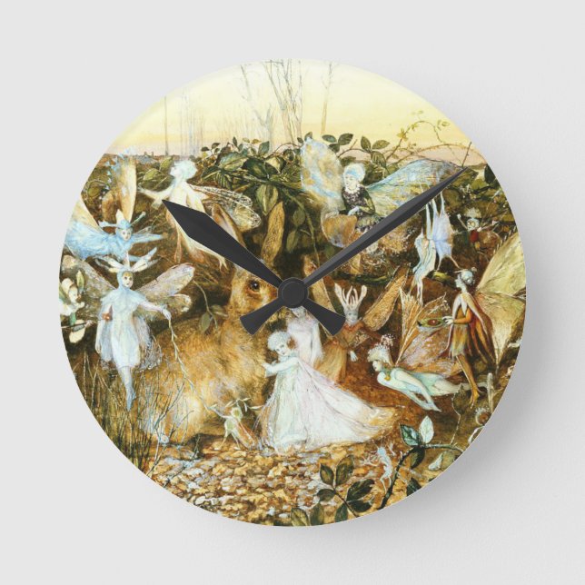 Fairies and Rabbit Round Clock (Front)
