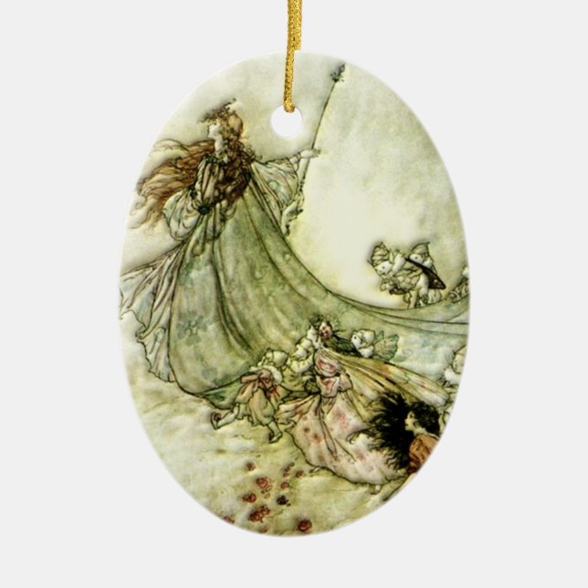 Fairies Away - Arthur Rackham Ceramic Tree Decoration (Front)