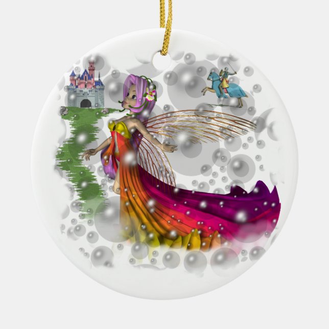 Fairies,Castles,Knights Ceramic Tree Decoration (Front)