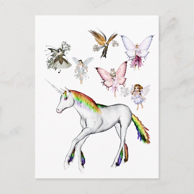 Fairies Colour the Unicorn Postcard (Front)