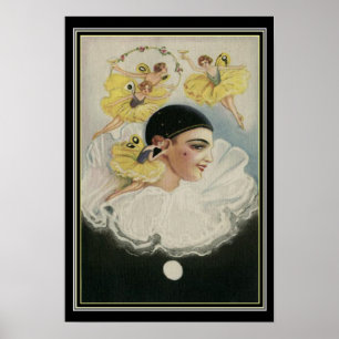" Fairies Dancing Around Pierrot"  Art  Deco Print