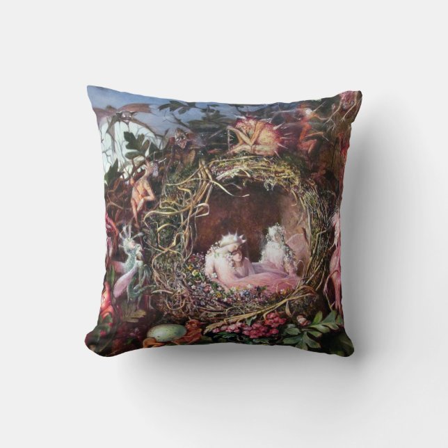 Fairies in a Birds Nest, John Anster Fitzgerald Cushion (Front)