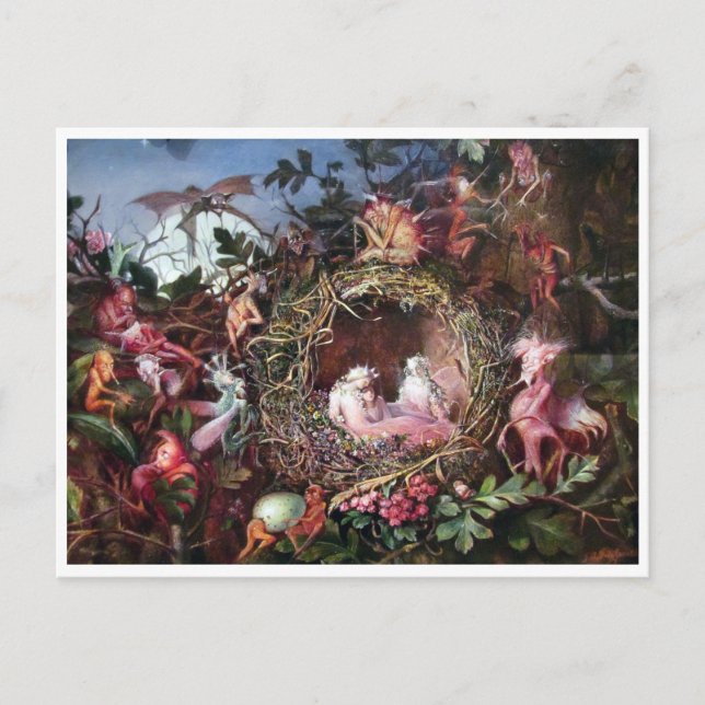 Fairies in a Birds Nest, John Anster Fitzgerald Postcard (Front)