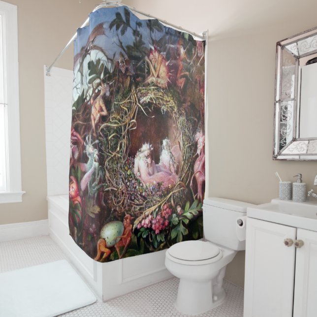 Fairies in a Birds Nest, John Anster Fitzgerald Shower Curtain (In Situ)