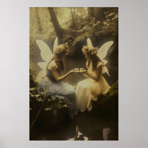 Fairies in the Forest Art Poster Print Vintage