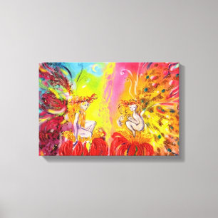 FAIRIES OF DAWN , red yellow blue pink purple Canvas Print