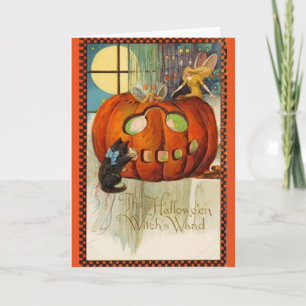 Fairies on Pumpkin Vintage Greeting Card