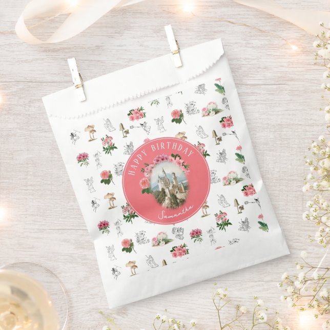 Fairies Pink Floral Mushroom Fairy Castle Birthday Favour Bags (Clipped)