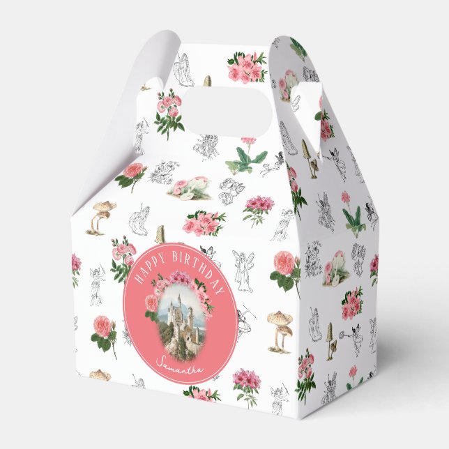 Fairies Pink Floral Mushroom Fairy Castle Birthday Favour Box (Front Side)