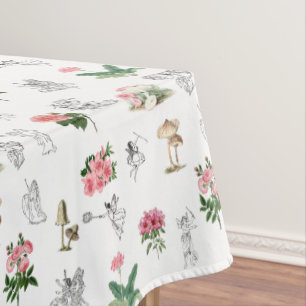 Fairies Pink Floral & Mushroom Fairy Pattern Tablecloth