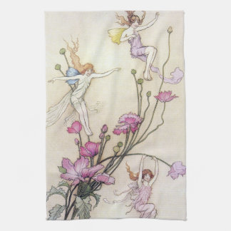 Fairies Playing on Flower Tea Towel