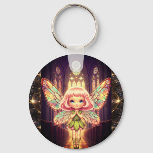 Fairies, stained glass, cathedrals, fantasy,Prayer Key Ring