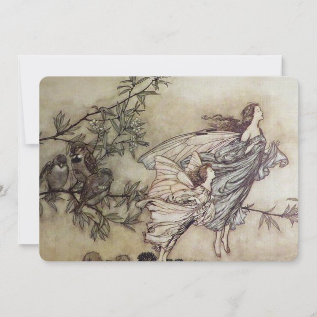 “Fairies Tiff with the Birds” by Arthur Rackham Invitation (Front)