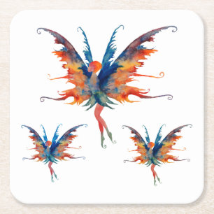 Fairies Watercolor Art Custom Square Coasters