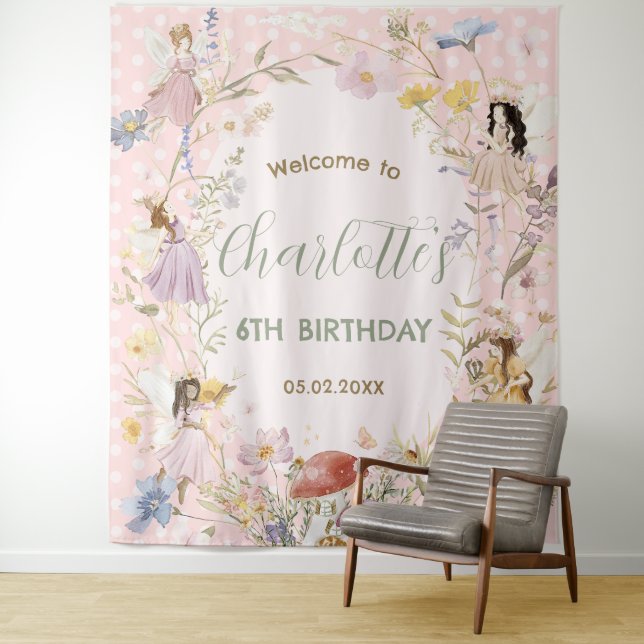 Fairies Wildflower Flowers Meadow Birthday Welcome Tapestry (In Situ)