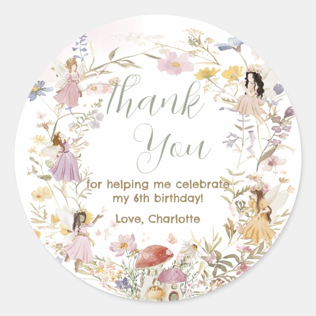 Fairies Wildflower Meadow Flowers Birthday Classic Round Sticker (Front)