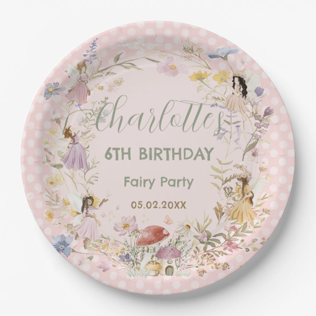 Fairies Wildflower Meadow Flowers Birthday Party Paper Plate (Front)
