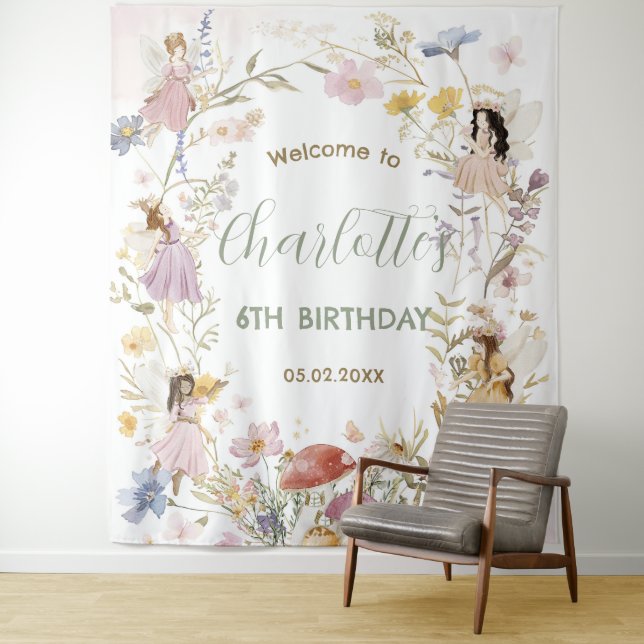 Fairies Wildflower Meadow Flowers Birthday Welcome Tapestry (In Situ)