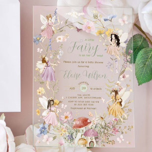 Fairies Wildflowers Flower Meadow Baby Shower Acrylic Invitations
