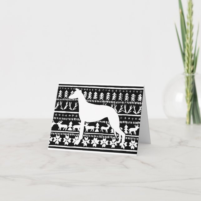 Fairisle Sighthound  Christmas Linocut Card (Front)