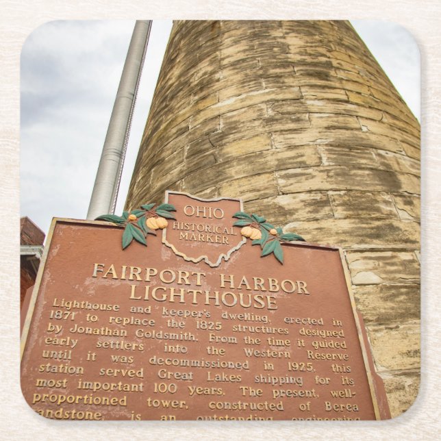 Fairport Harbour Lighthouse Jigsaw Puzzle Square Paper Coaster (Front)