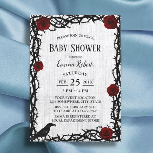 Fairtale Baby Shower Red Rose & Thorn Rustic Wood Invitation