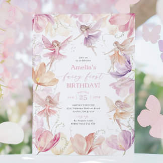 Fairy 1st Birthday Fairy Party Pink Peach Purple Invitation