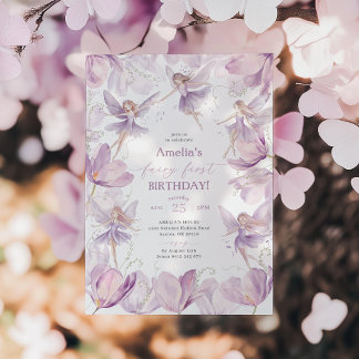 Fairy 1st Birthday Girls Fairy Party Purple Invitation