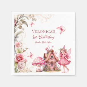 Fairy 1st Birthday Pink Floral Whimsical Napkin