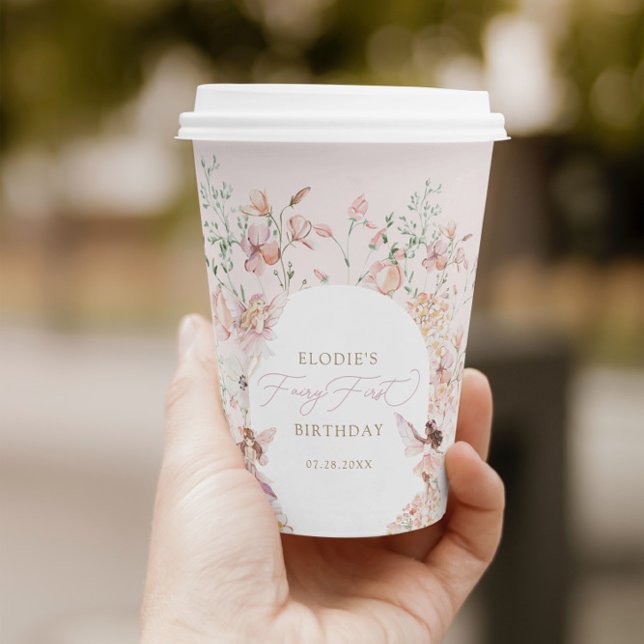 Fairy 1st Pink Floral Girls Birthday Paper Cups (Creator Uploaded)