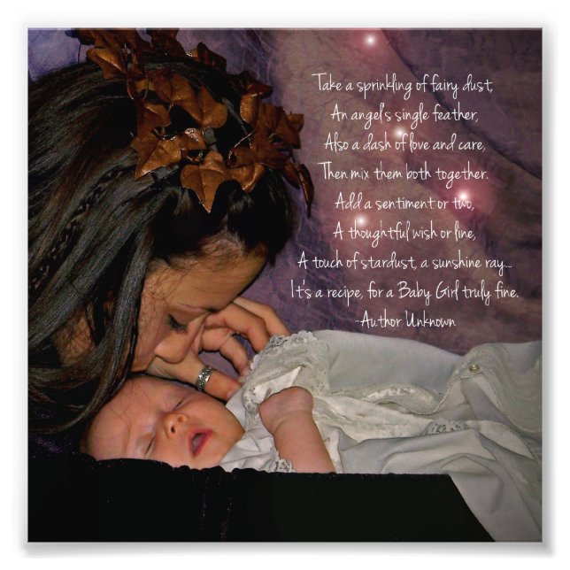 Fairy and Baby "Baby Girl" Square Photo Print Gift (Front)