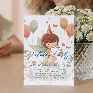 Fairy And Balloons Kids Birthday Party  Invitation
