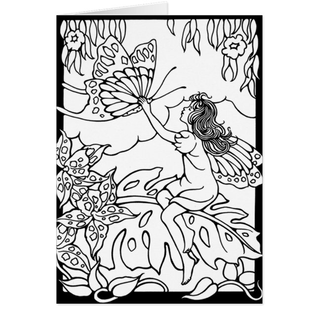 Fairy and Butterfly, colouring card (Front)