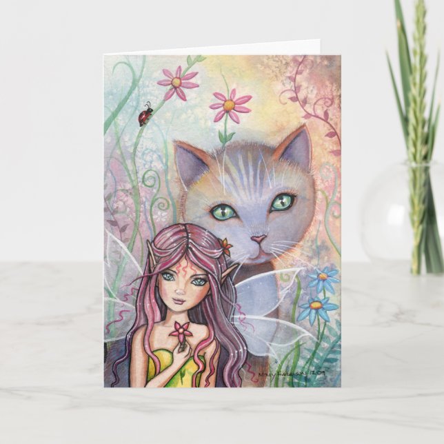Fairy and Cat Greeting Card by Molly Harrison (Front)