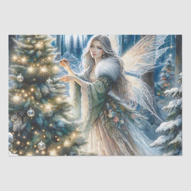  Fairy and Christmas Tree In the Enchanted Forest Tissue Paper (Front)
