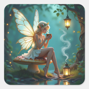 Fairy and Coffee Keeping in Touch Square Sticker