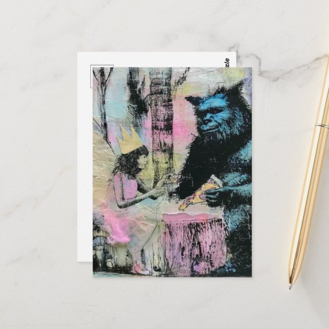 Fairy and Creature Having a Tea Party Postcard (Front/Back In Situ)