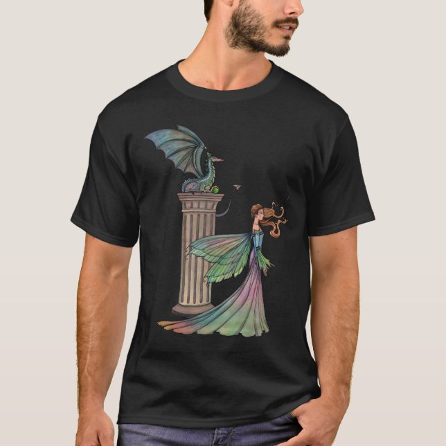 Fairy and Dragon Fantasy Art T-Shirt (Front)
