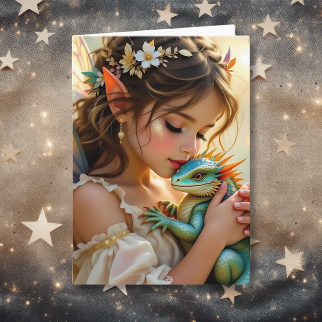 Fairy and Dragon Mystical Girl's Birthday Card (Creator Uploaded)