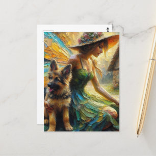 Fairy And German Shepherd Puppy Postcard