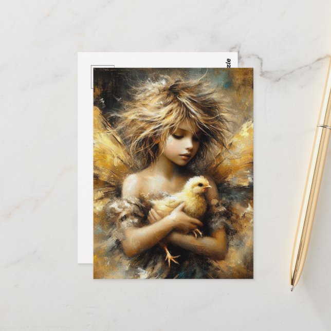 Fairy and her Buff Chick Postcard (Front/Back In Situ)