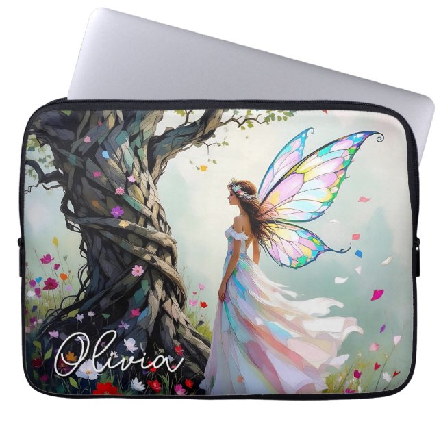 Fairy and Magical Vine Wrapped Tree Personalised Laptop Sleeve (Front)