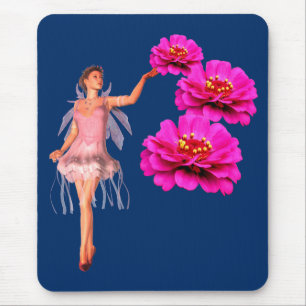 Fairy And Pink Zinnia Flowers Mouse Pad
