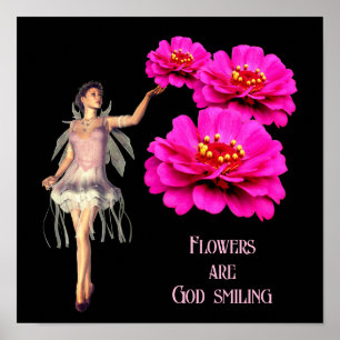 Fairy And Pink Zinnias Inspirational Poster