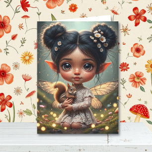 Fairy and Squirrel Girl's Cottagecore Birthday  Card