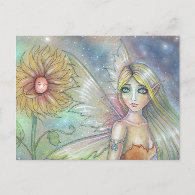 Fairy and Sunflower Fantasy Faerie Art Postcard (Front)